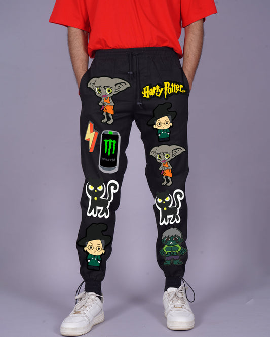 Men Black Adjustable Cargo Pants - Harry Potter