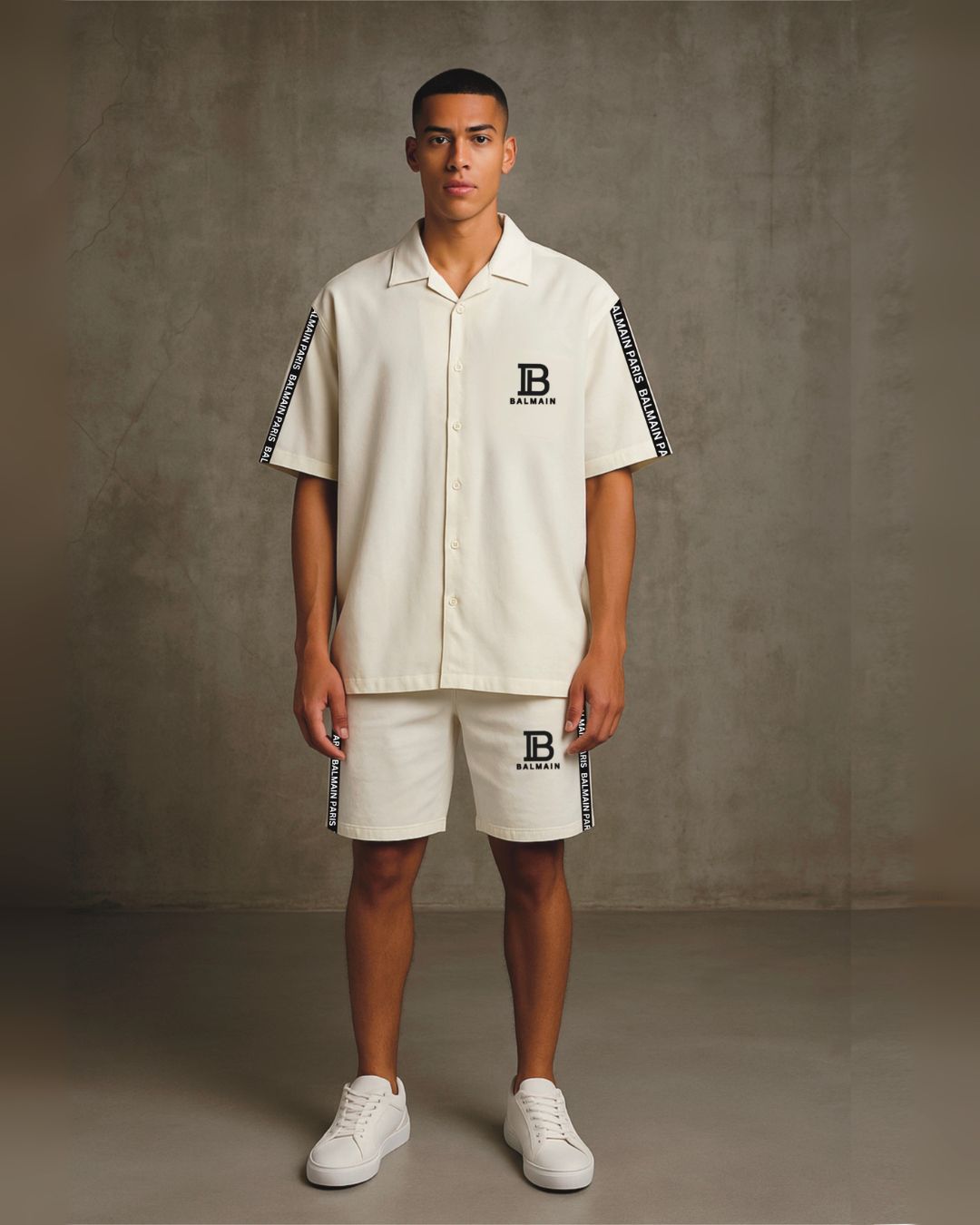 Men Paris Ultrasoft Half Shirts with Shorts CordSet ( white and white )(*)