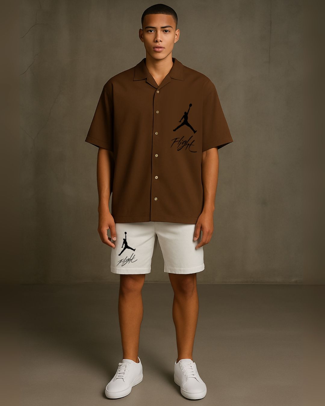 BLACK FLIGHT HALF SLEEVE SHIRT WITH SHORTS CORDSET (MOCA AND WHITE )(*)