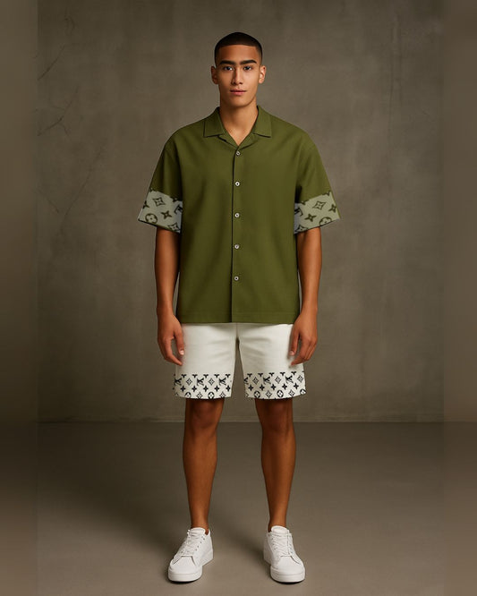 Lv2.0 half sleeve shirt with shorts cordset (olive and white )(*)
