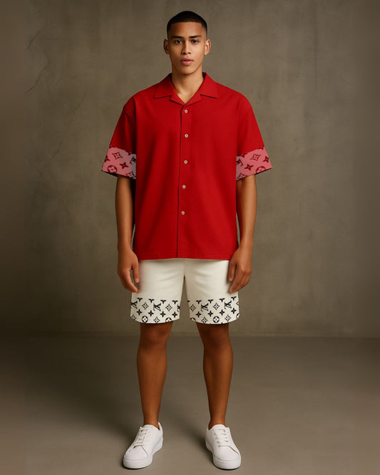 Lv2.0 half sleeve shirt with shorts cordset (red and white )(*)