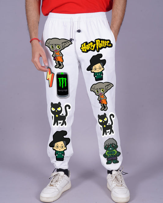 Men White Adjustable Cargo Pants - Harry Potter