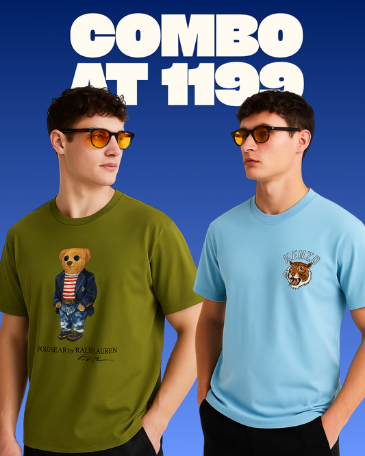 POLO BEAR (OLIVE), KENZO TIGER  (BLUE) TEE COMBO OF 2(*)