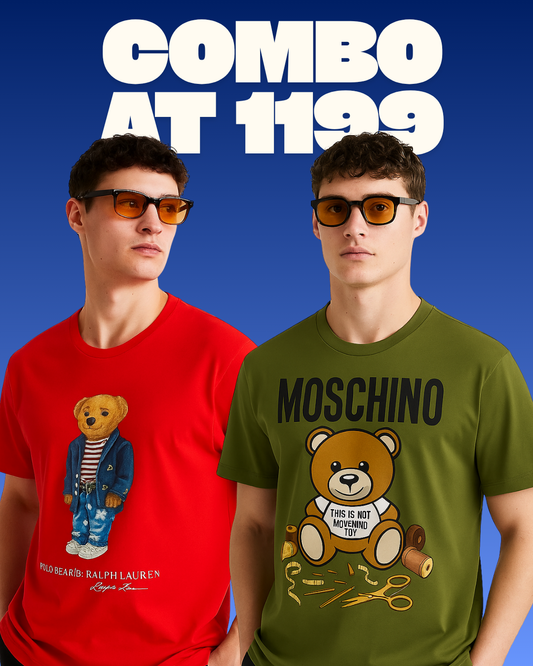 POLO BEAR (RED), MOSCHINO (OLIVE)  TEE COMBO OF 2(*)