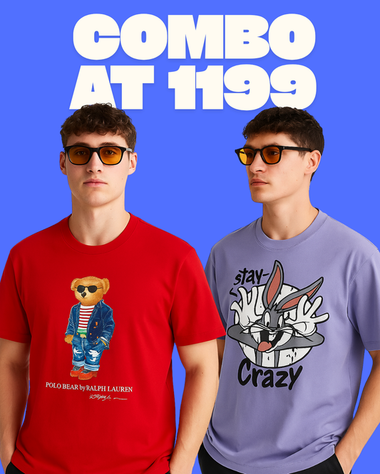 POLO BEAR (RED), STAY CRAZY (purple) TEE COMBO OF 2(*)