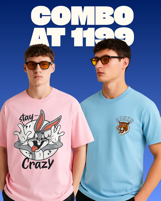 STAY CRAZY (PINK), KENZO TIGER (BLUE)  TEE COMBO OF 2(*)