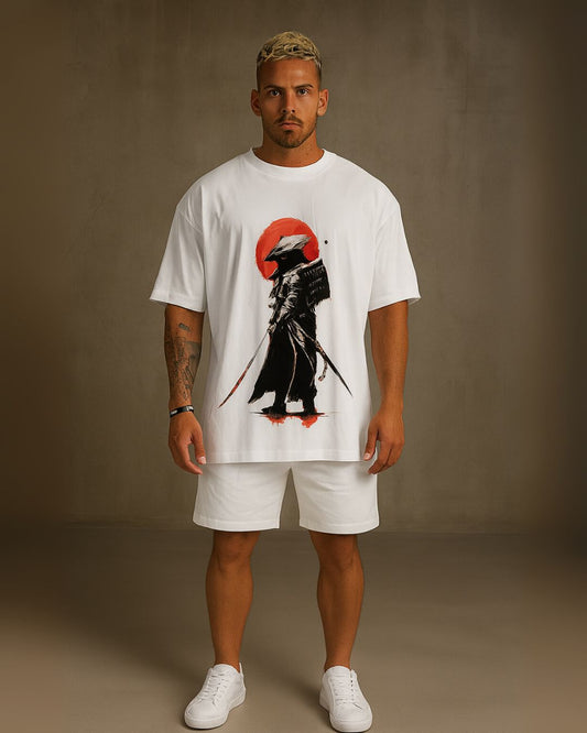 Samurai Warrior  Tee  With Shorts Cordset (White and White ) (*)