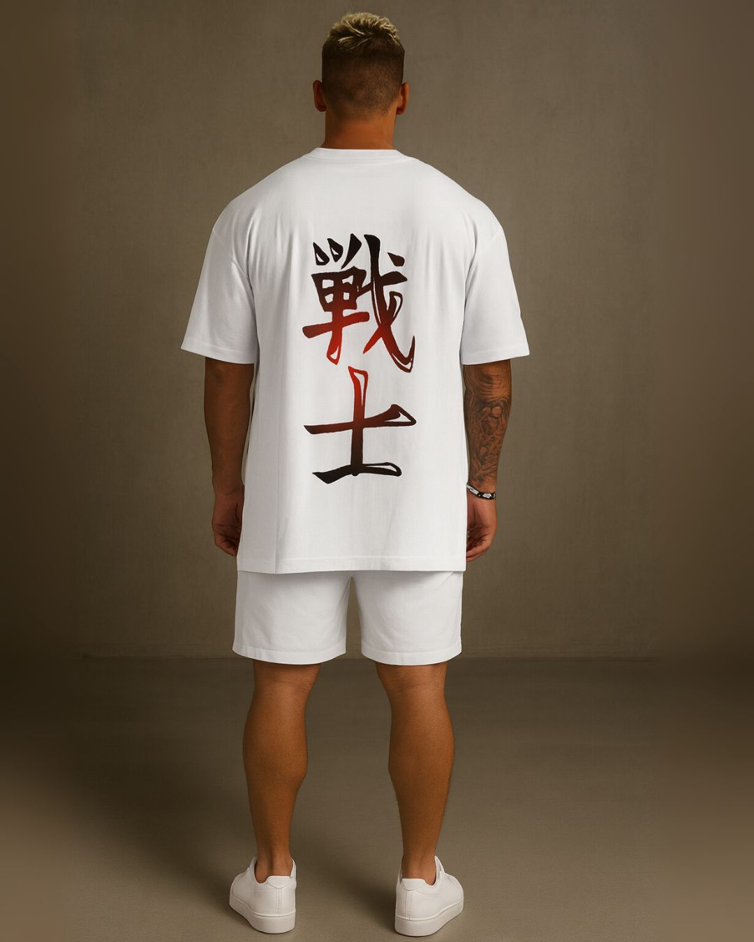 Samurai Warrior  Tee  With Shorts Cordset (White and White ) (*)
