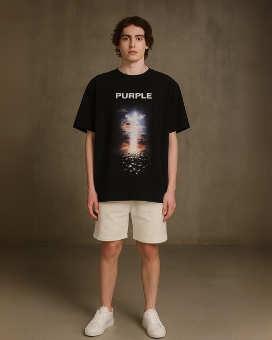 Shubman Gill Purple Tee with Shorts Cordset (Black and White ) (*)