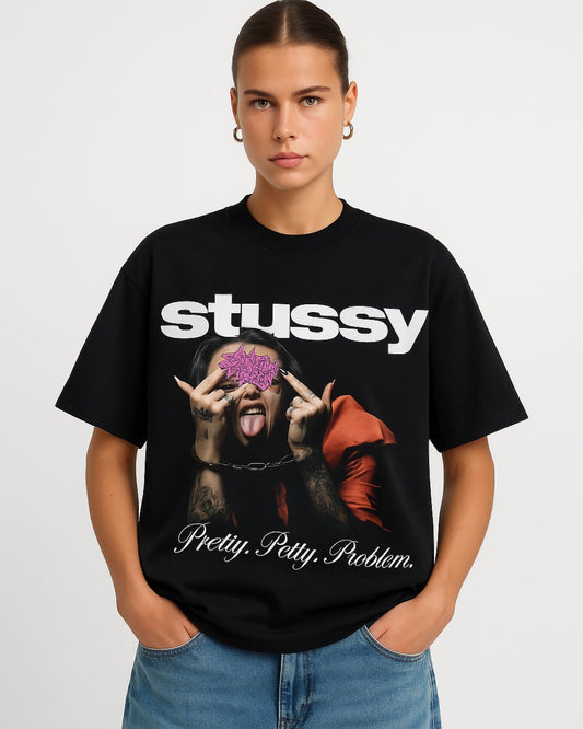 STUSSY BETTY UNISEX EXCLUSIVE OVERSIZED TEE - BLACK