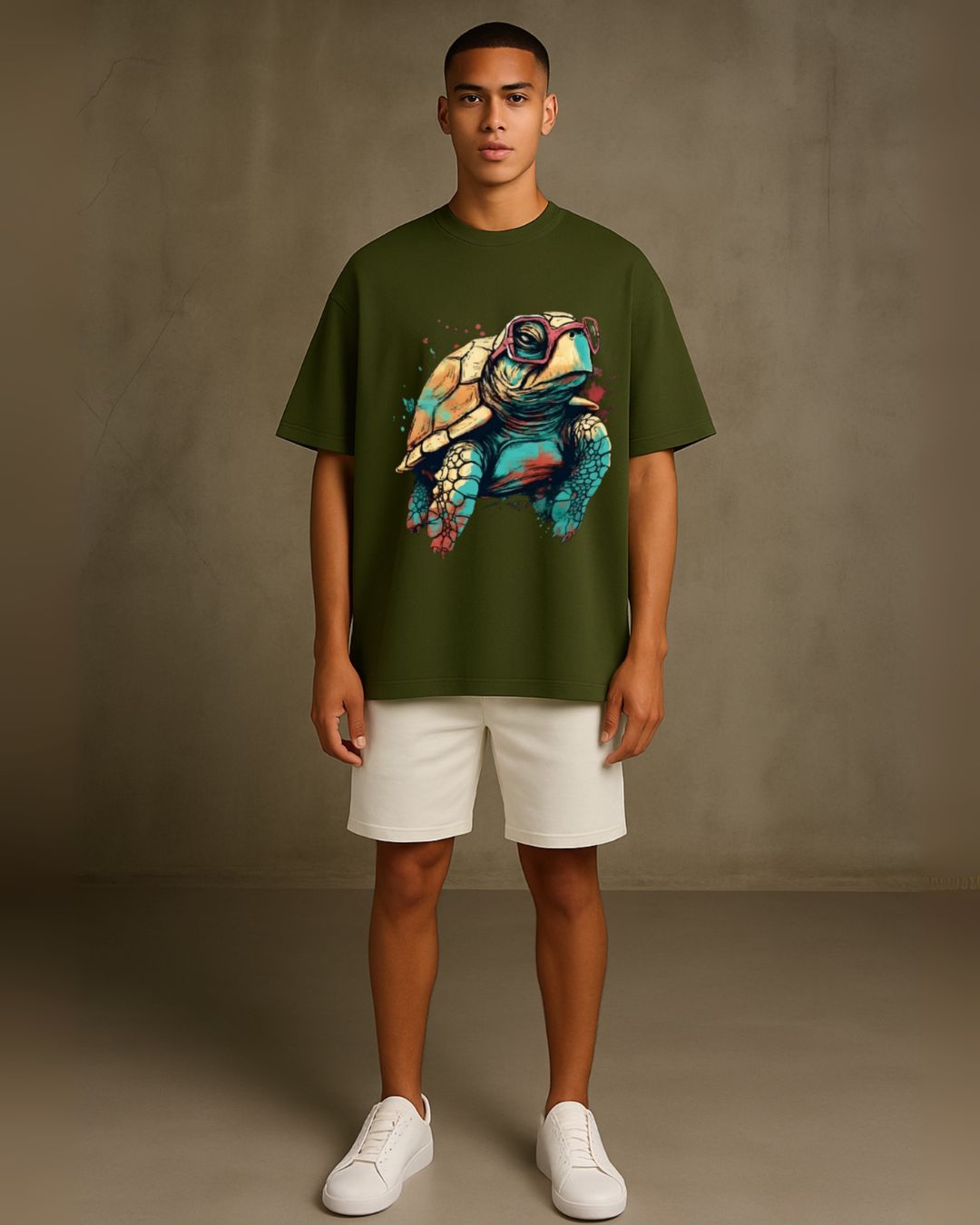 Turtle Tee  With Shorts Cordset (Olive and White ) (*)