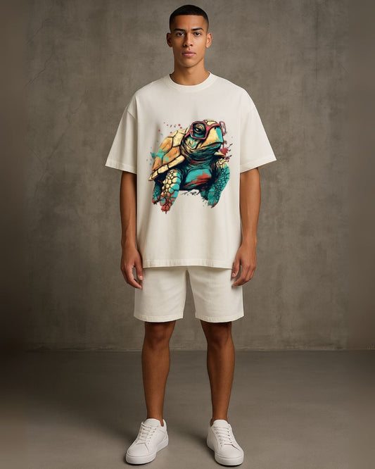 Turtle Tee  With Shorts Cordset (White and White ) (*)