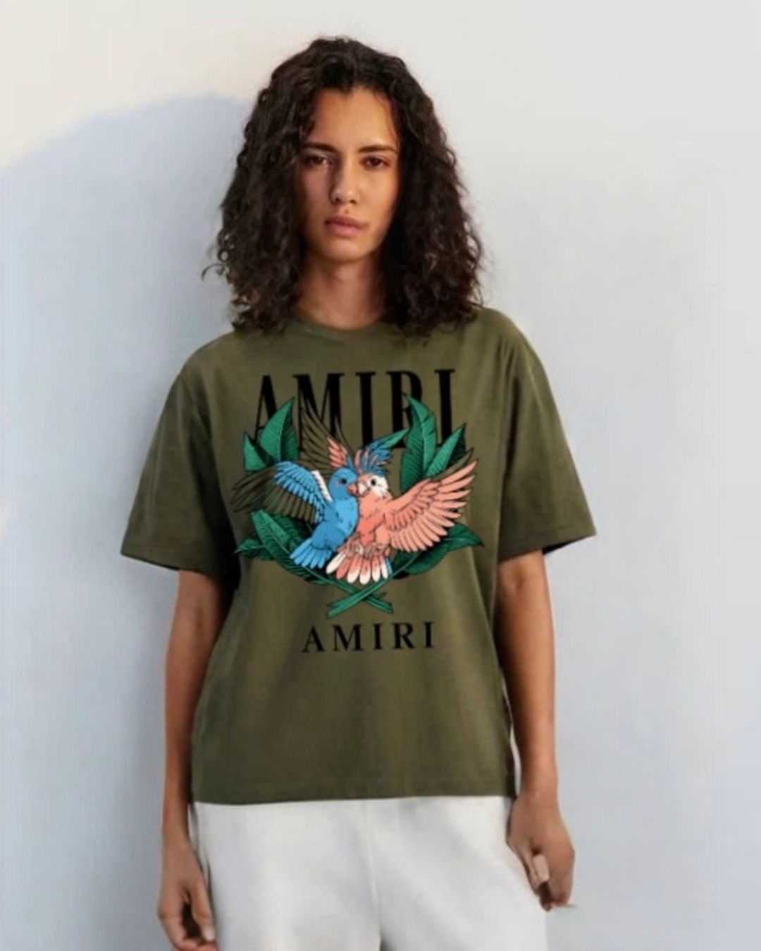 WOMEN'S AMIRI BIRDS OVERSIZED TSHIRT (OLIVE)