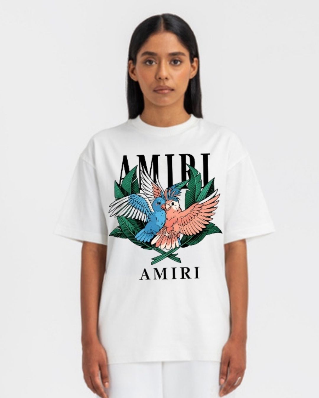 WOMEN'S AMIRI BIRDS OVERSIZED TSHIRT (WHITE )