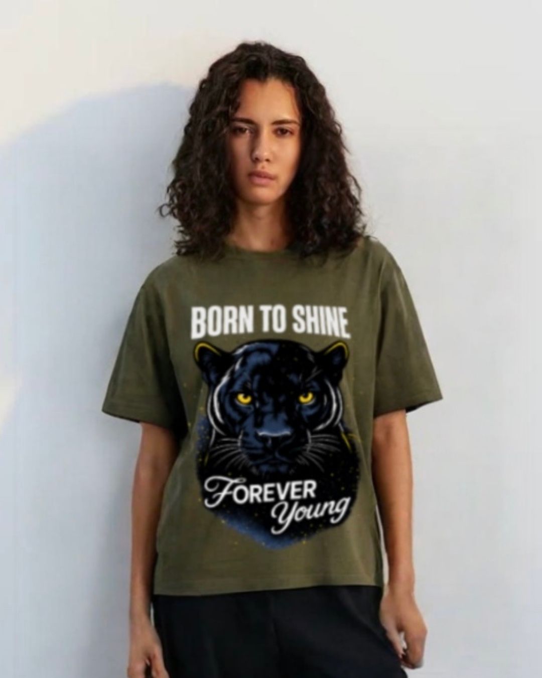 WOMEN'S BORN TO SHINE OVERSIZED TSHIRT (OLIVE)