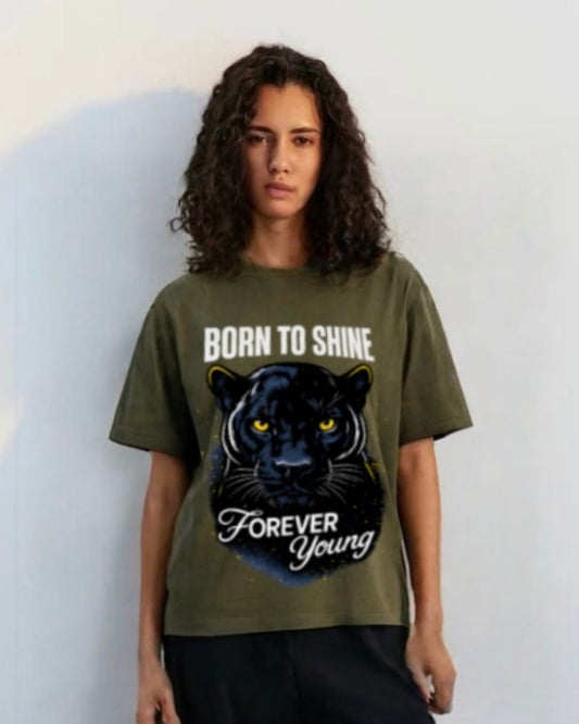 WOMEN'S BORN TO SHINE OVERSIZED TSHIRT (OLIVE)