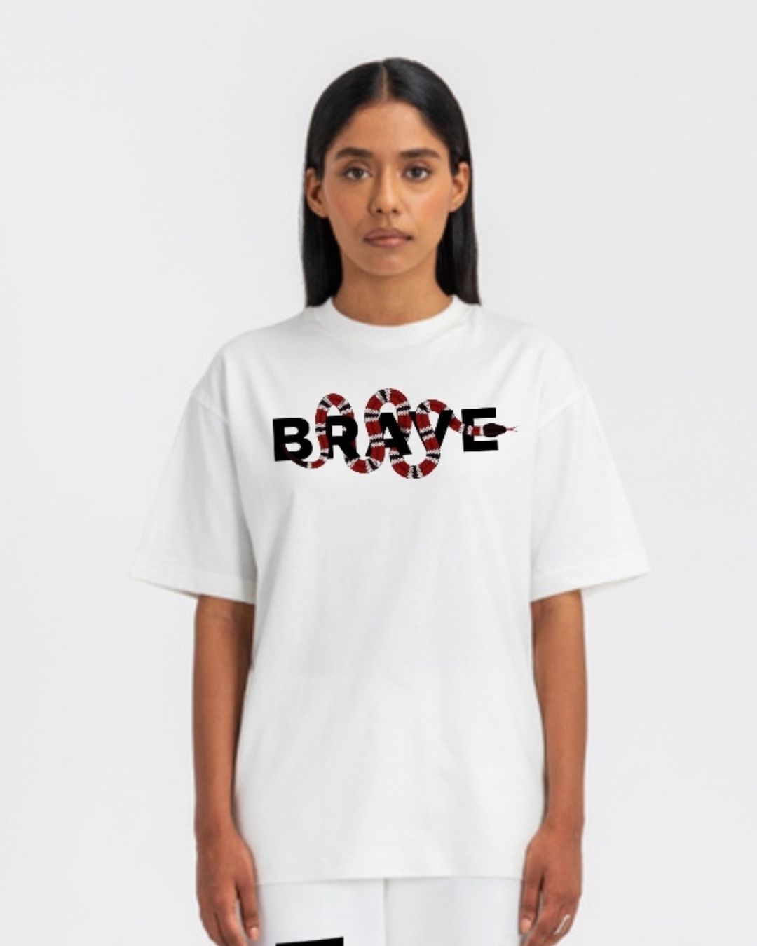 WOMEN'S BRAVE SNAKE OVERSIZED TSHIRT (WHITE )