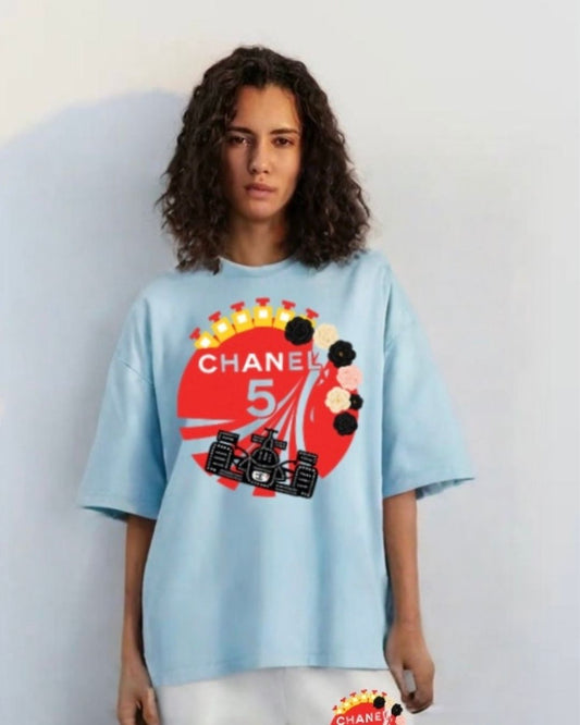 WOMEN'S CHANEL OVERSIZED TSHIRT (BLUE)