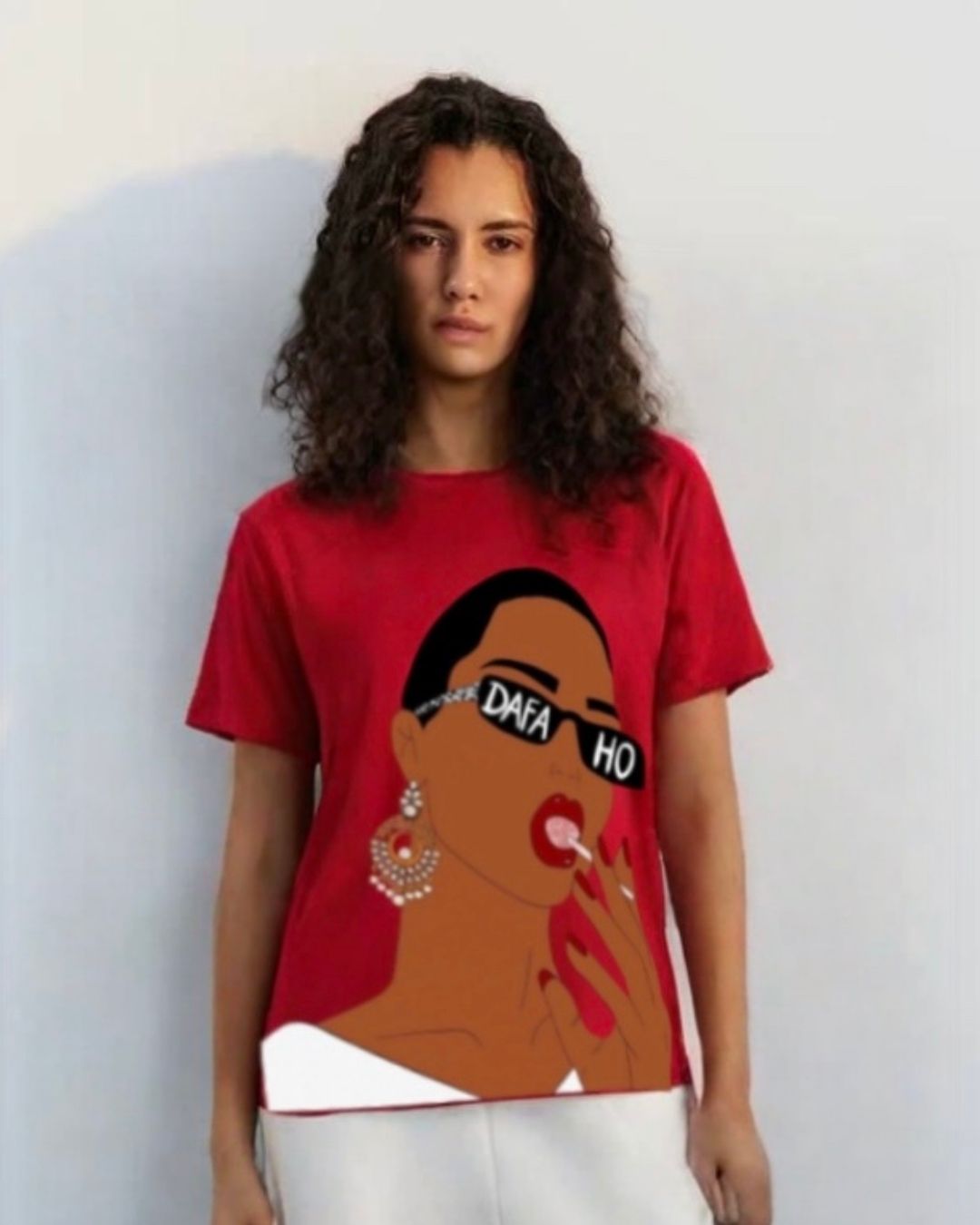 WOMEN'S  DAFFA HO OVERSIZED TSHIRT (RED)