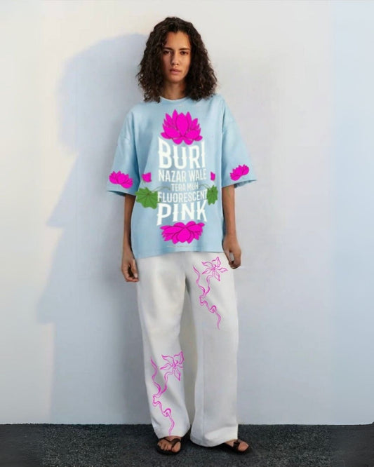 WOMEN'S FLUORESCENT PINK CORDS (BLUE AND WHITE)