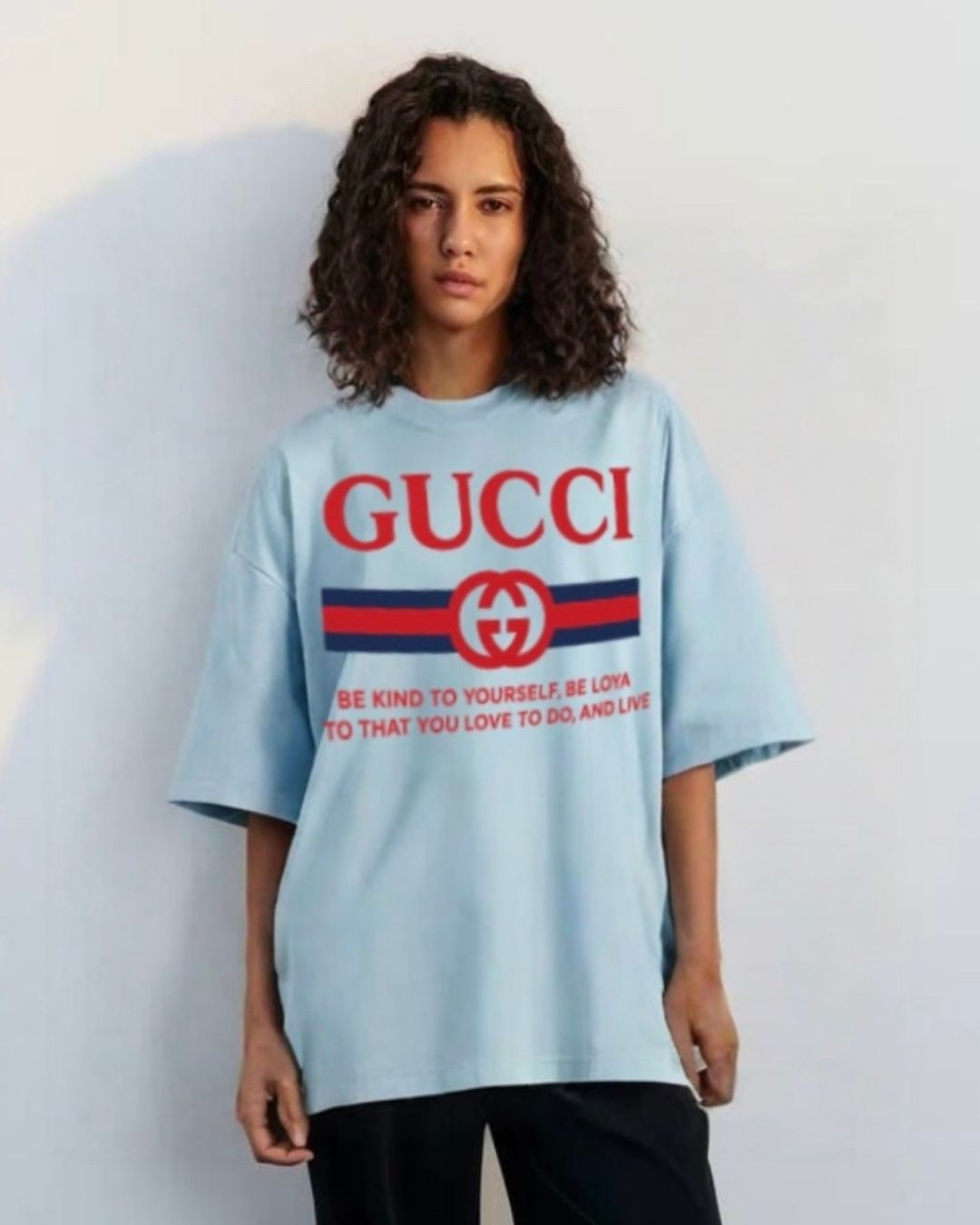 WOMEN'S GUCCI FLAG OVERSIZED TSHIRT (BLUE)
