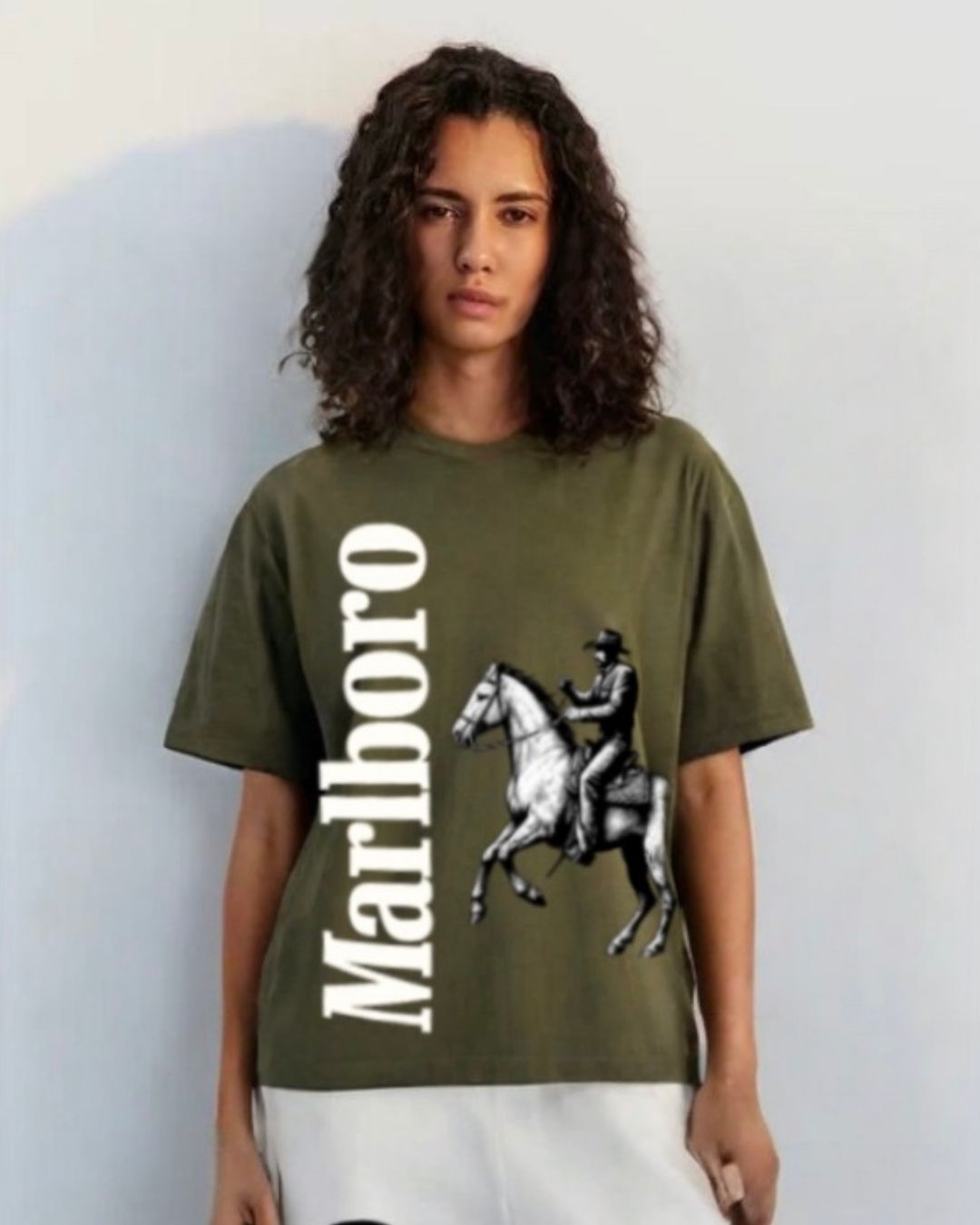 WOMEN'S HORSE MB OVERSIZED TSHIRT (OLIVE )