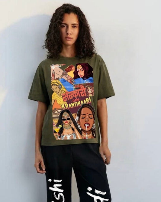 WOMEN'S KRANTI COUTURE OVERSIZED TSHIRT (OLIVE)