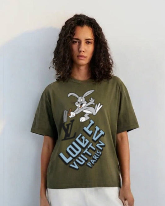 WOMEN'S LV BUNNY OVERSIZED TSHIRT (OLIVE )