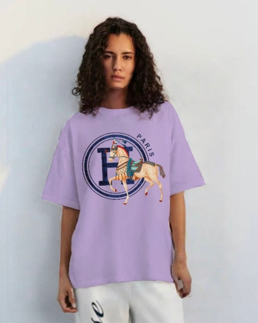 WOMEN'S PARIS HORSE OVERSIZED TSHIRT (PURPLE)