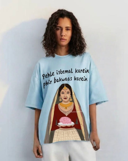 WOMEN'S REBEL TALK OVERSIZED TSHIRT (BLUE)