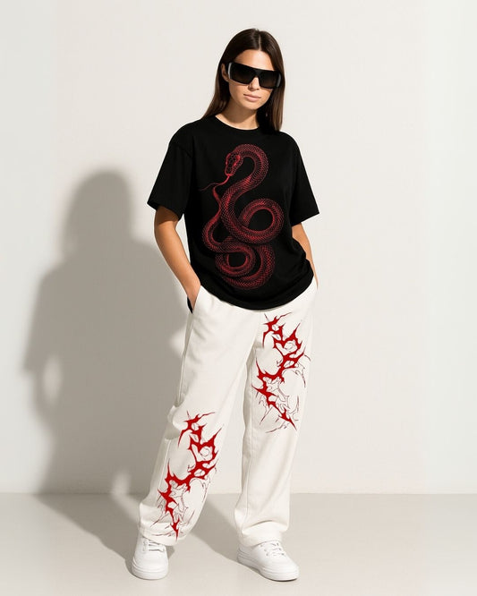 WOMEN'S RED SERPENT  CORDS ( BLACK AND WHITE )