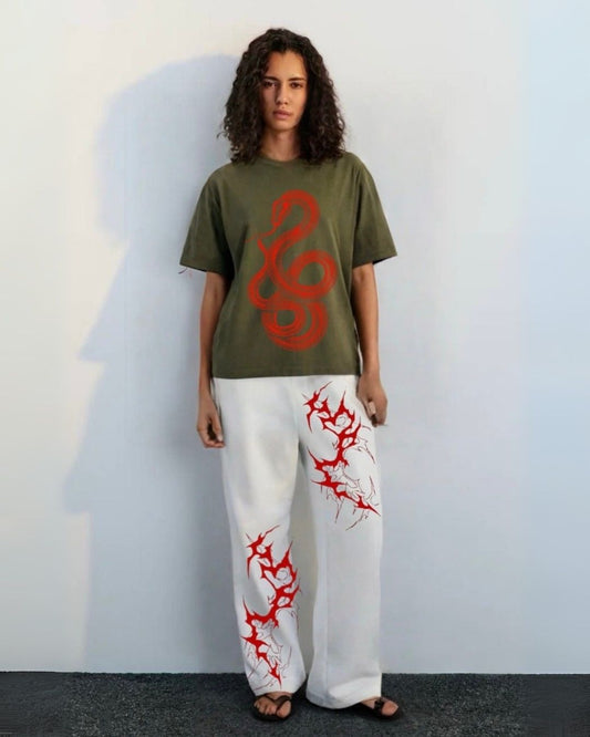 WOMEN'S RED SERPENT CORDS ( OLIVE AND WHITE )