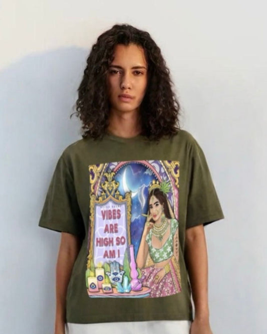 WOMEN'S VIBE 69 OVERSIZED TSHIRT (OLIVE)