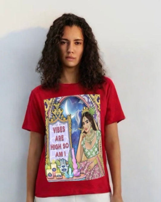 WOMEN'S VIBE 69 OVERSIZED TSHIRT (RED)