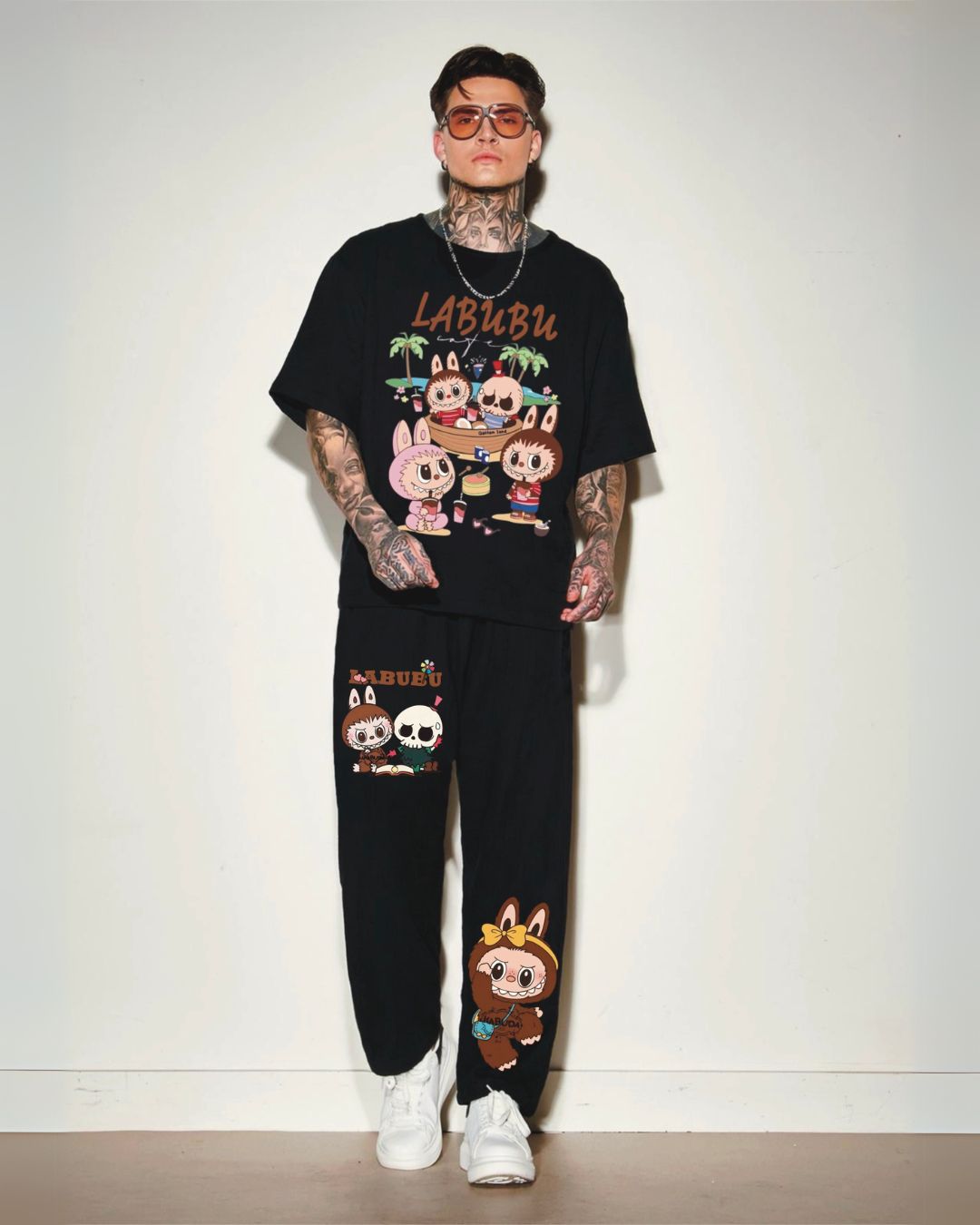 Beach vibe labubu cordset (black and black)