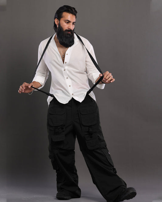 Charcoal Black MaxFlex Cargo Pants: Air Ease Commando Multi-Pocket Style