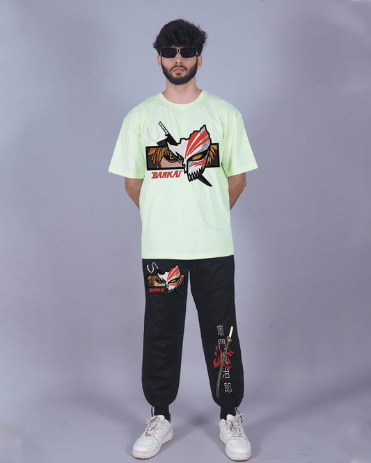 Men's Oversized Mint Green and Black Bankai Co Ord Set Men's
