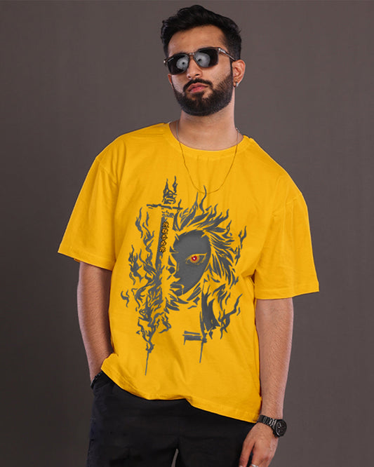 Men's Yellow Oversized T-Shirt - Demon Slayer