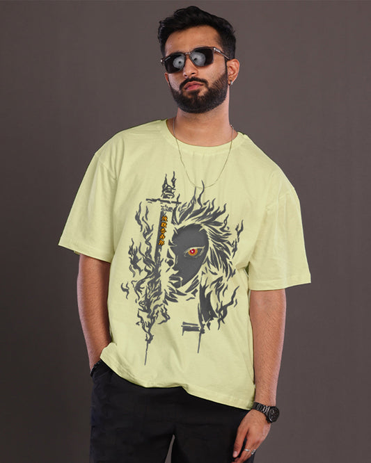 Men's Mint Green Oversized T-Shirt - Demon Slayer