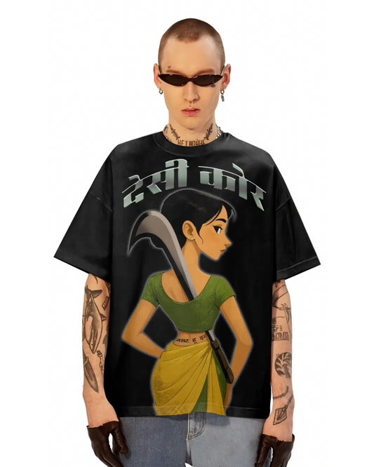 Desi core Unisex Exclusive Oversized Tee - black