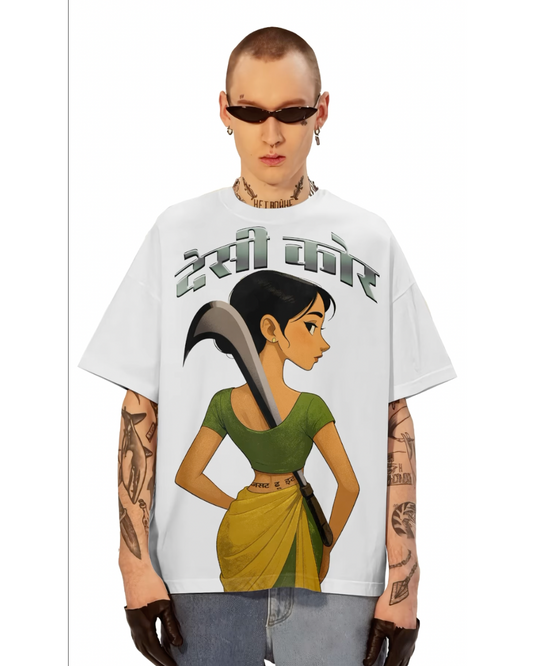 Desi core Unisex Exclusive Oversized Tee - white
