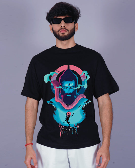 Divine Shiva Men's Black Urban Oversized T-Shirt