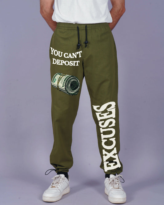 Men's Olive Cargo Pant with Excuses Print