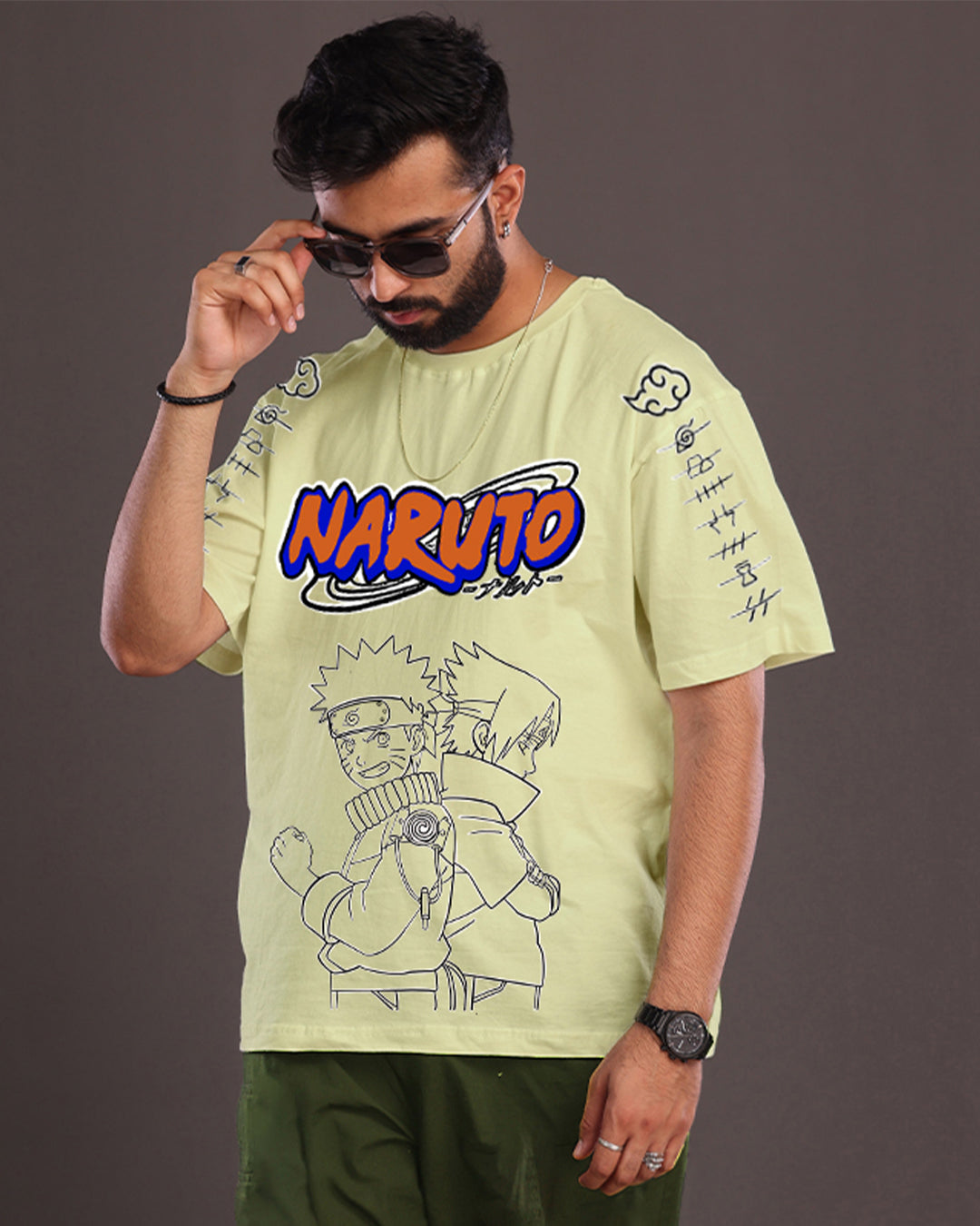 Men's Mint Geen Oversized T-Shirt - Naruto Graphic