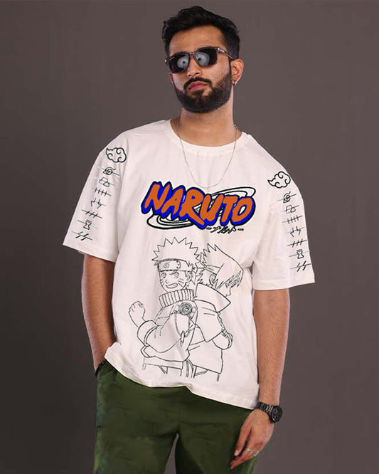 Men's White Oversized T-Shirt - Naruto Graphic