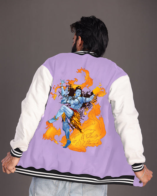 Purple Varsity Jacket with Shiv Tandav Design for Men