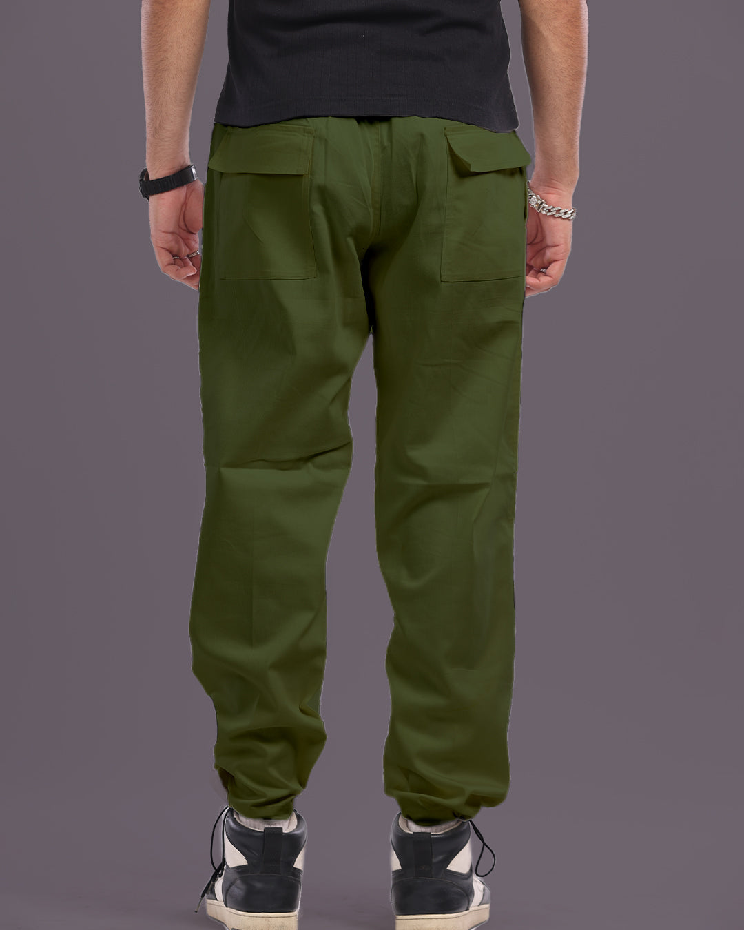Men's Olive Cargo Parachute Pants - Funky Twist