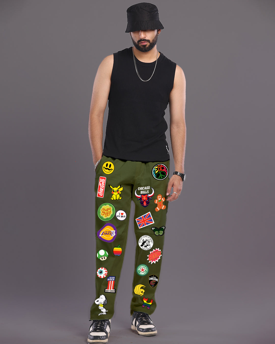 Men's Olive Cargo Parachute Pants - Funky Twist