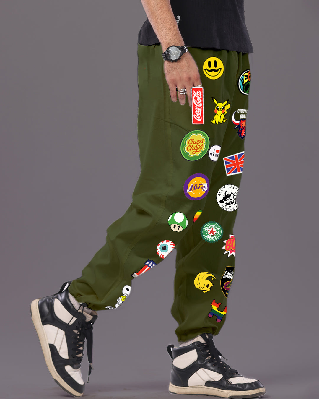 Men's Olive Cargo Parachute Pants - Funky Twist