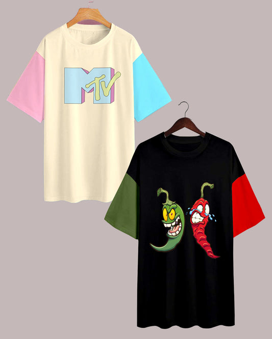 MTV Mirchi Unisex 2-Pack: Oversized Streetwear T-Shirt Combo